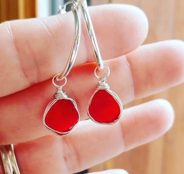 Sterling Silver Sea Glass Hoop Earrings