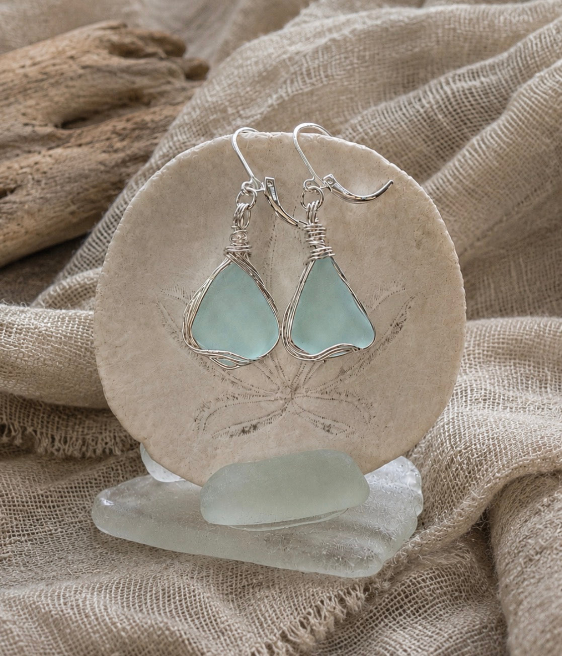Bright Cola Blue Sea Glass Earrings