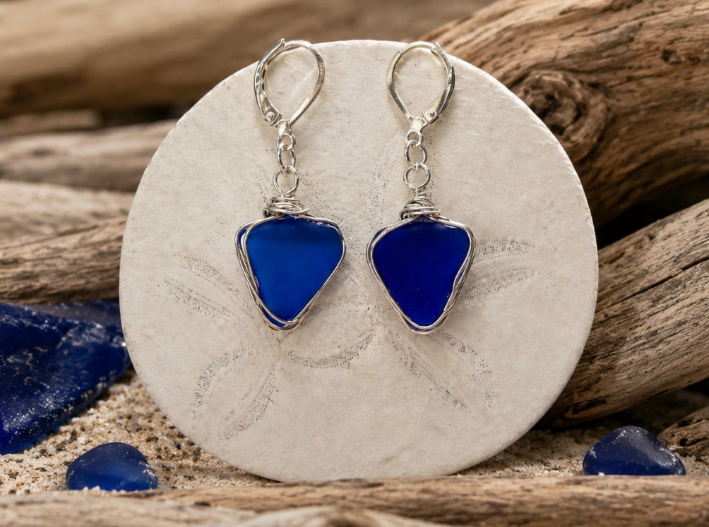 Brilliant Cobalt Sea Glass Earrings