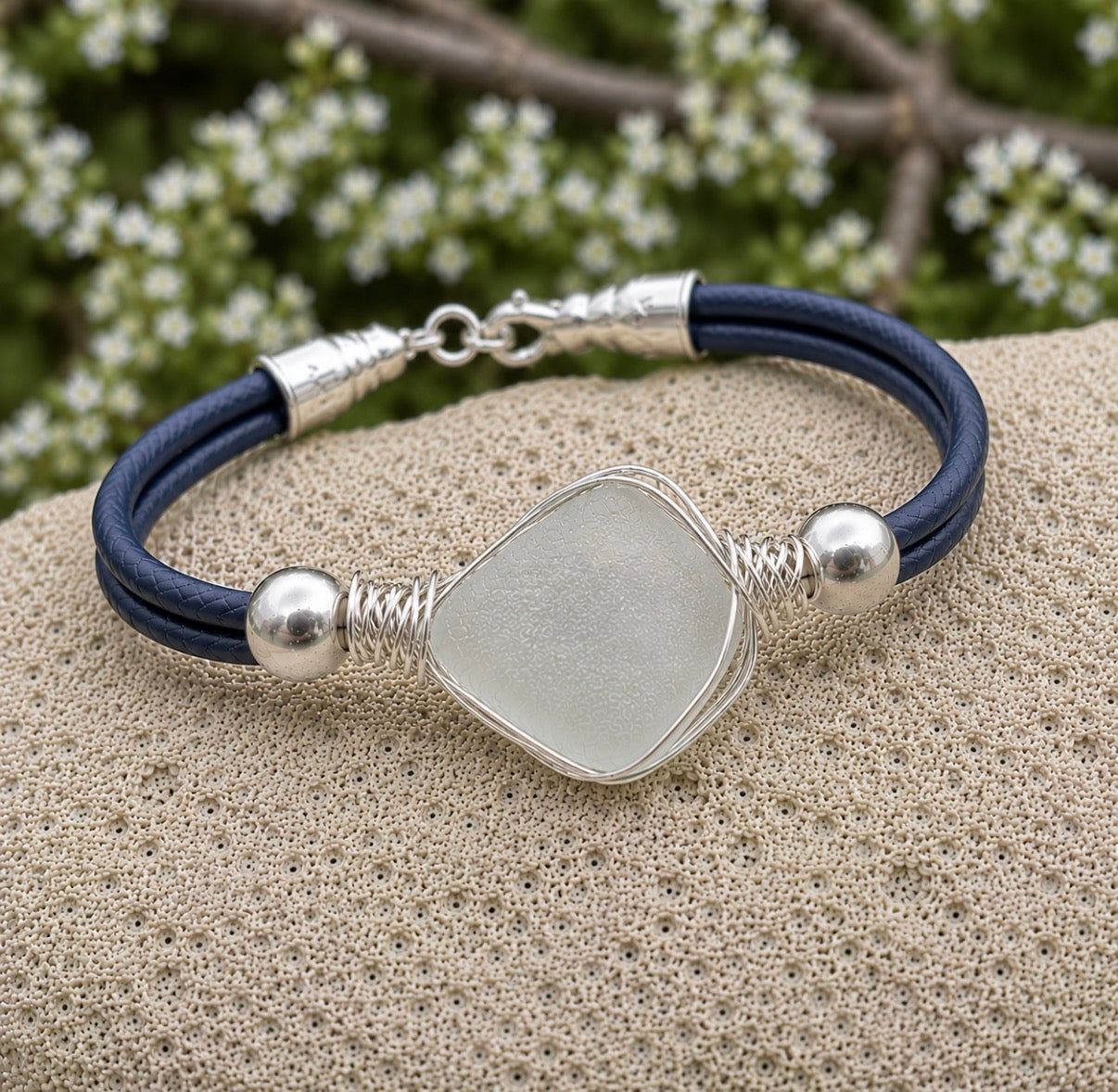 Simple Leather Sea Glass Bracelet