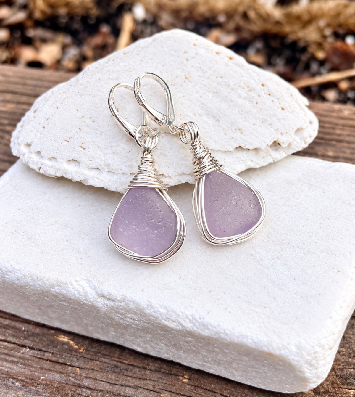 Petite Lavender Sea Glass Drop Earrings