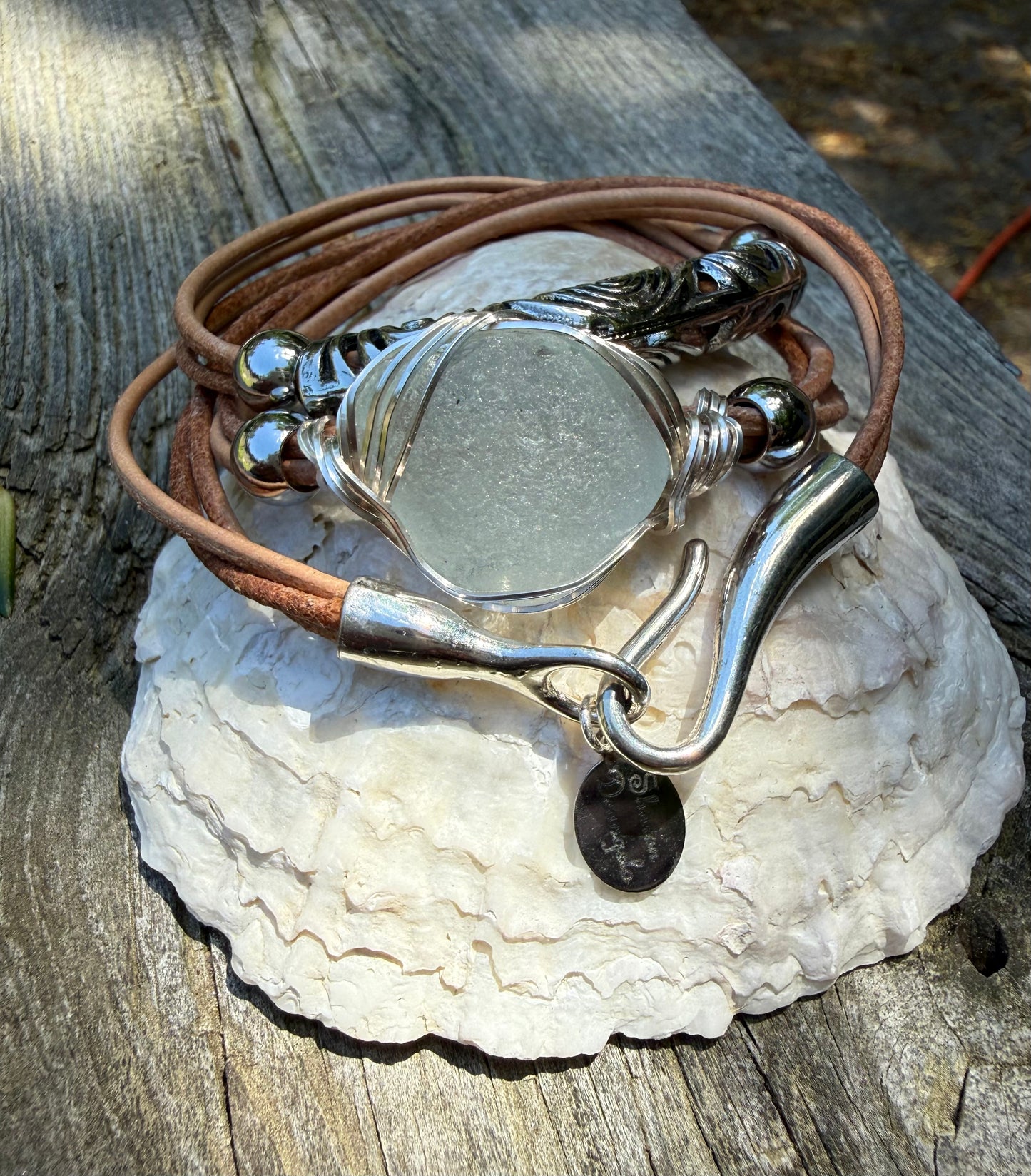 Icy Blue Sea Glass Wrap Bracelet