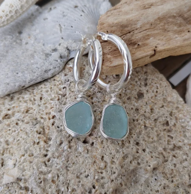 Sterling Silver Sea Glass Hoop Earrings