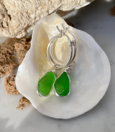 Sterling Silver Sea Glass Hoop Earrings