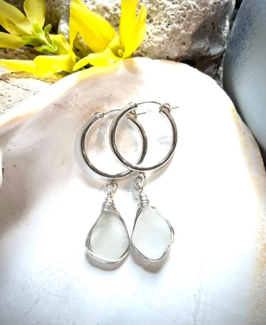 Sterling Silver Sea Glass Hoop Earrings