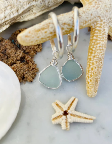 Sterling Silver Sea Glass Hoop Earrings