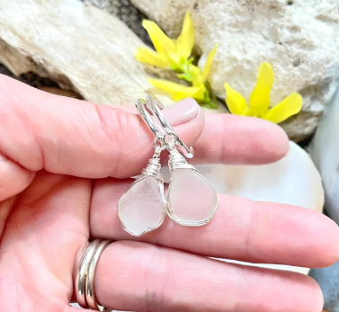 Sterling Silver Sea Glass Hoop Earrings