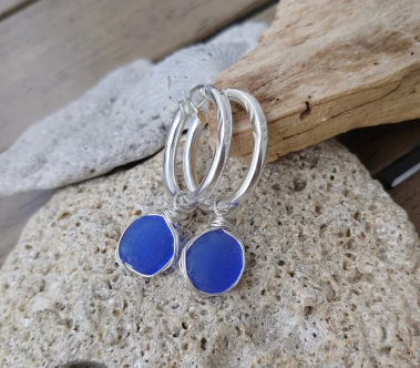 Sterling Silver Sea Glass Hoop Earrings