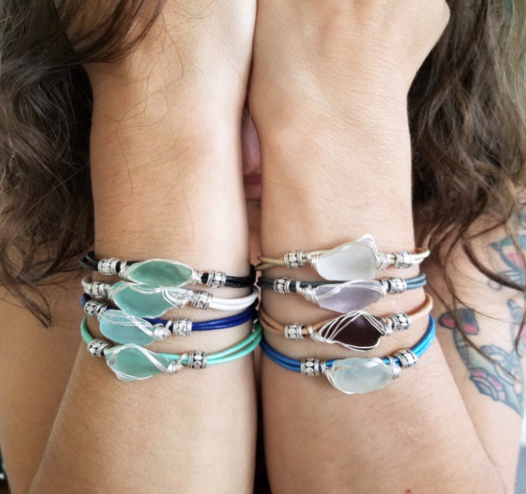 Simple Leather Sea Glass Bracelet