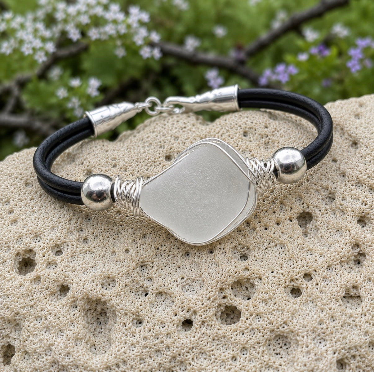 Simple Leather Sea Glass Bracelet