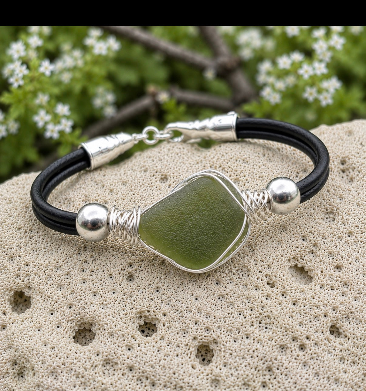 Simple Leather Sea Glass Bracelet