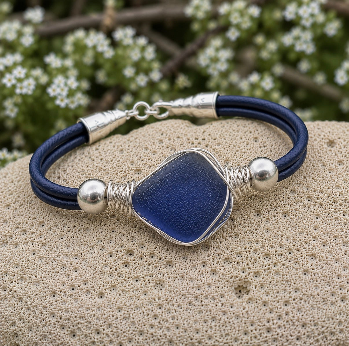 Simple Leather Sea Glass Bracelet