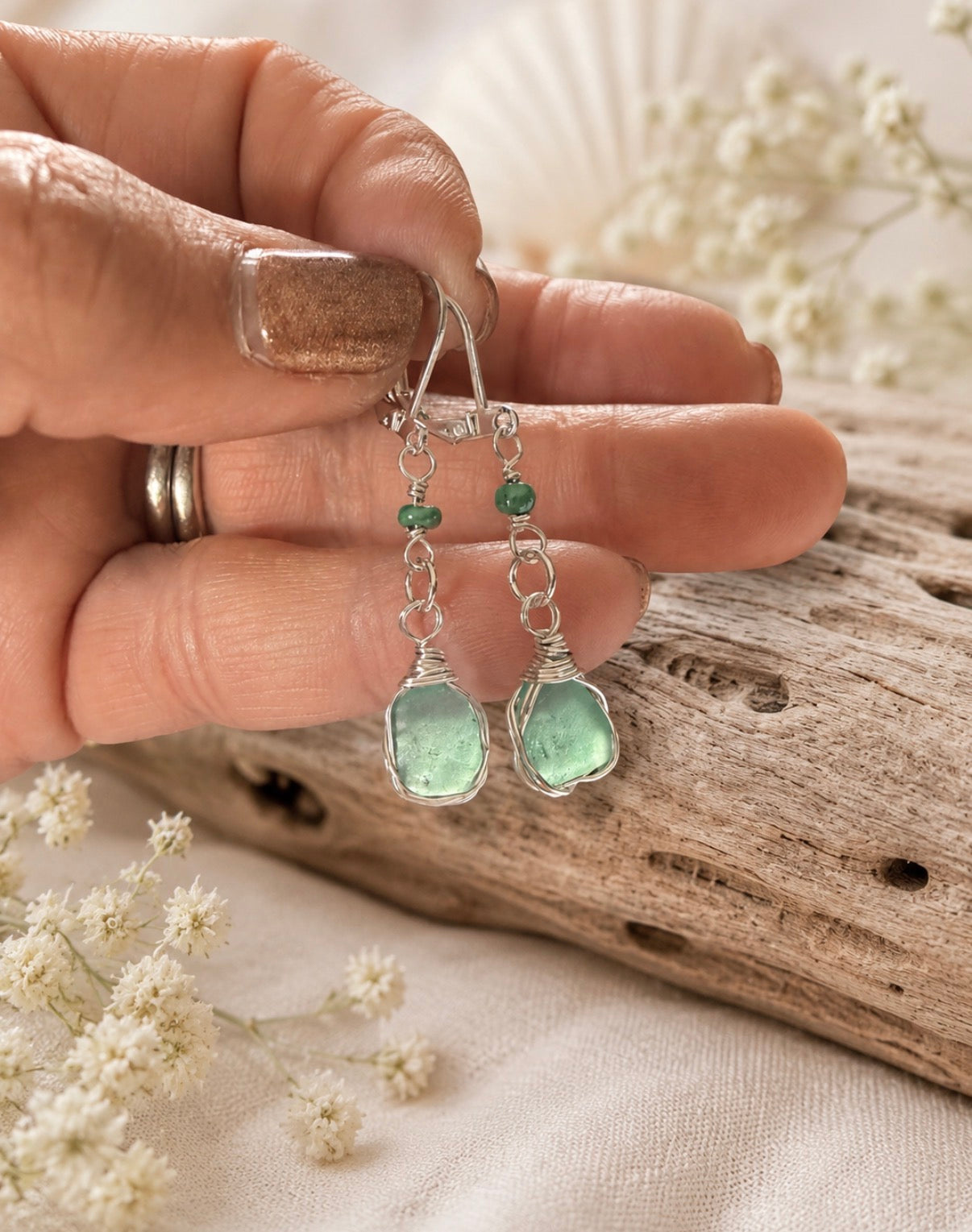 Caribbean Green Sea Glass Earrings