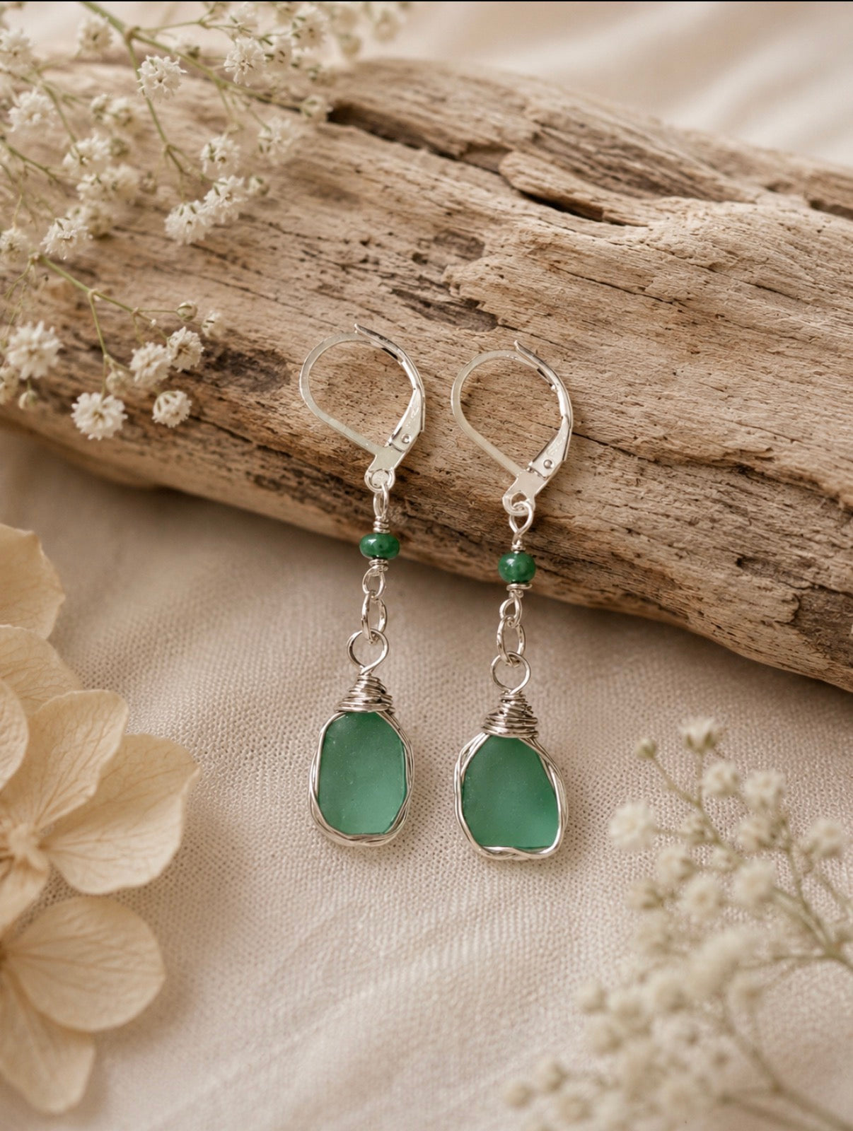 Caribbean Green Sea Glass Earrings
