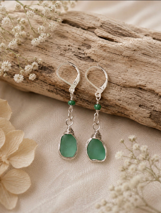 Caribbean Green Sea Glass Earrings