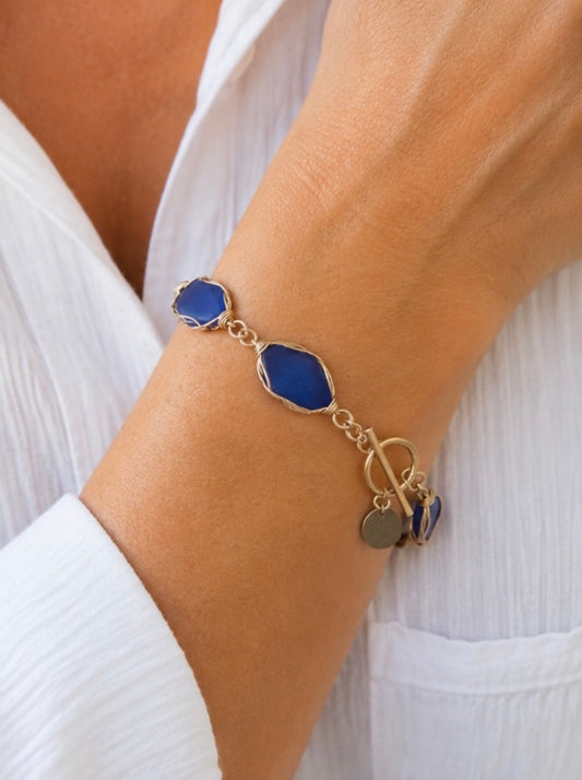 Cobalt & Gold Sea Glass Bracelet