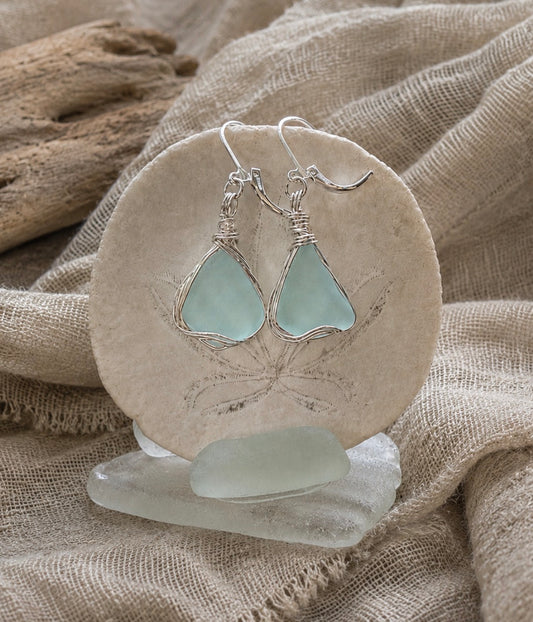 Bright Cola Blue Sea Glass Earrings