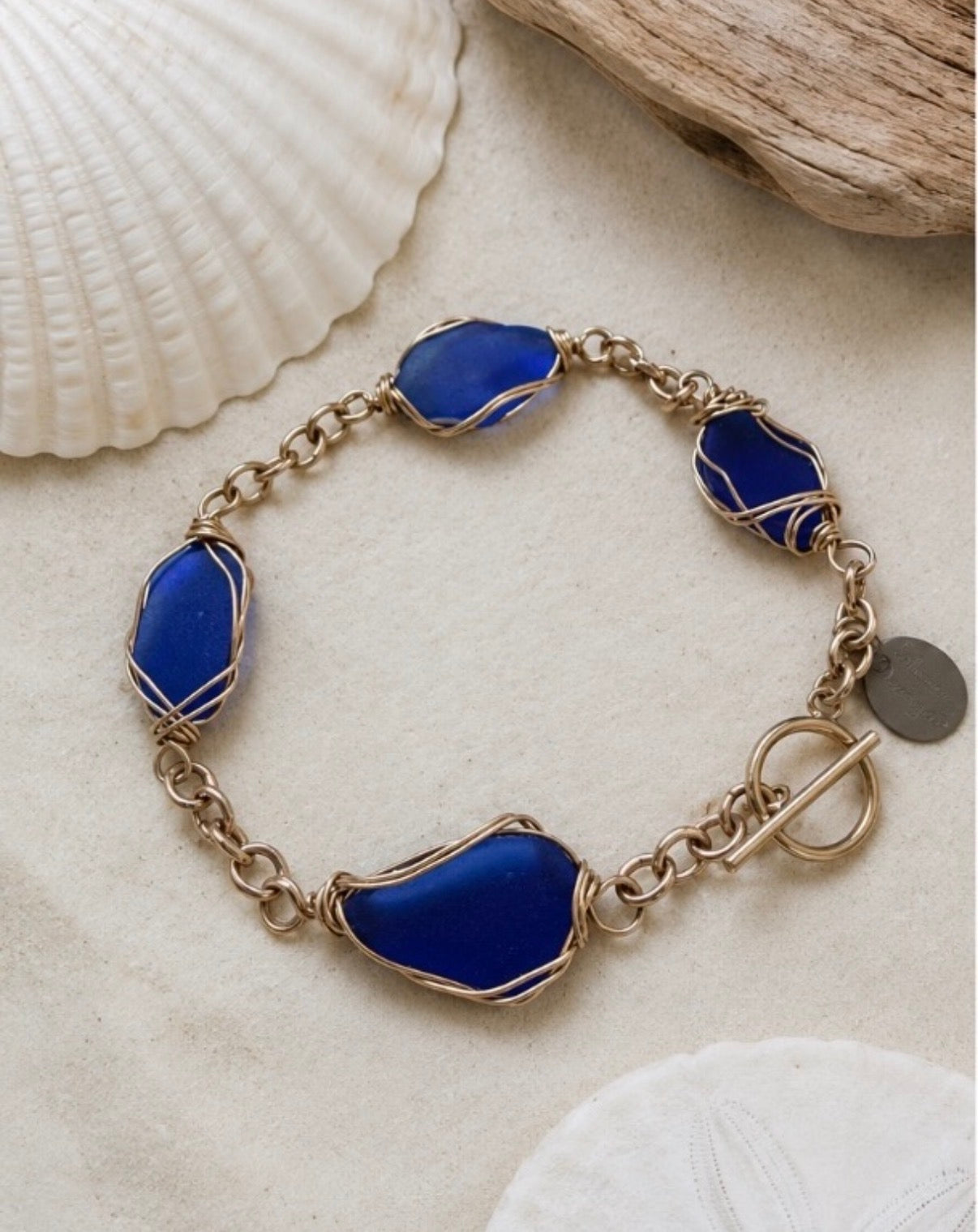 Cobalt & Gold Sea Glass Bracelet