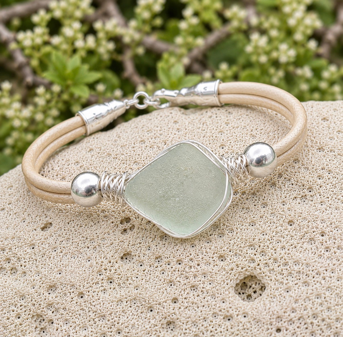 Simple Leather Sea Glass Bracelet