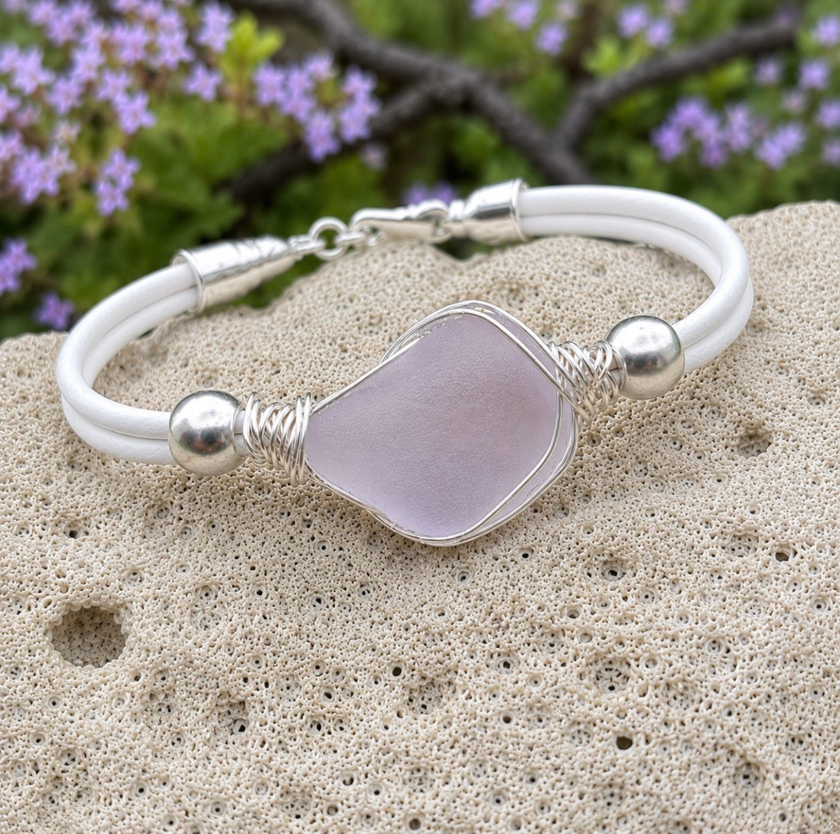 Simple Leather Sea Glass Bracelet