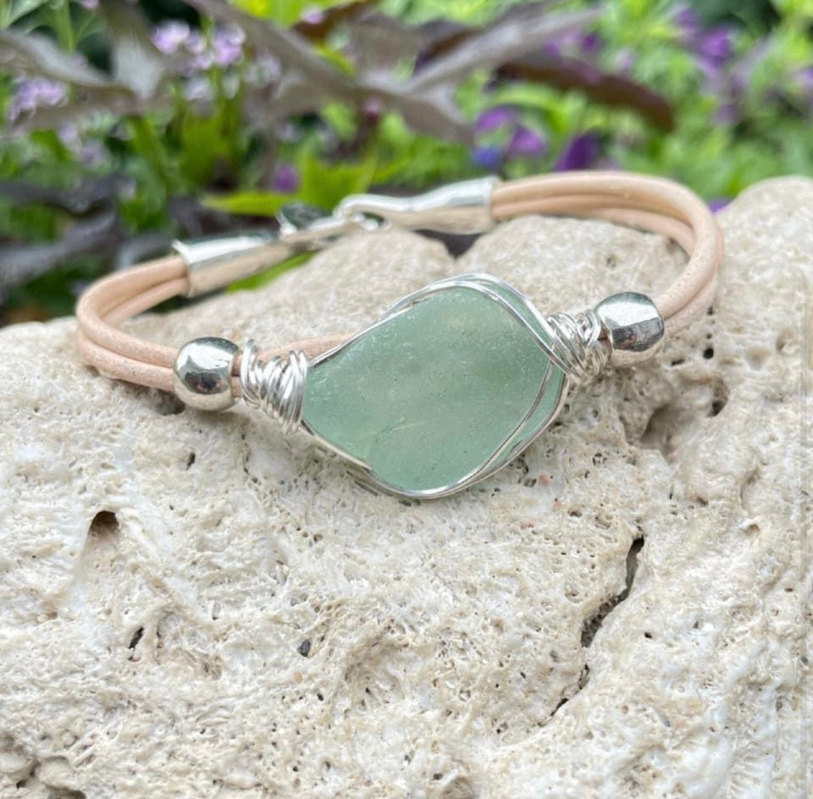 Simple Leather Sea Glass Bracelet