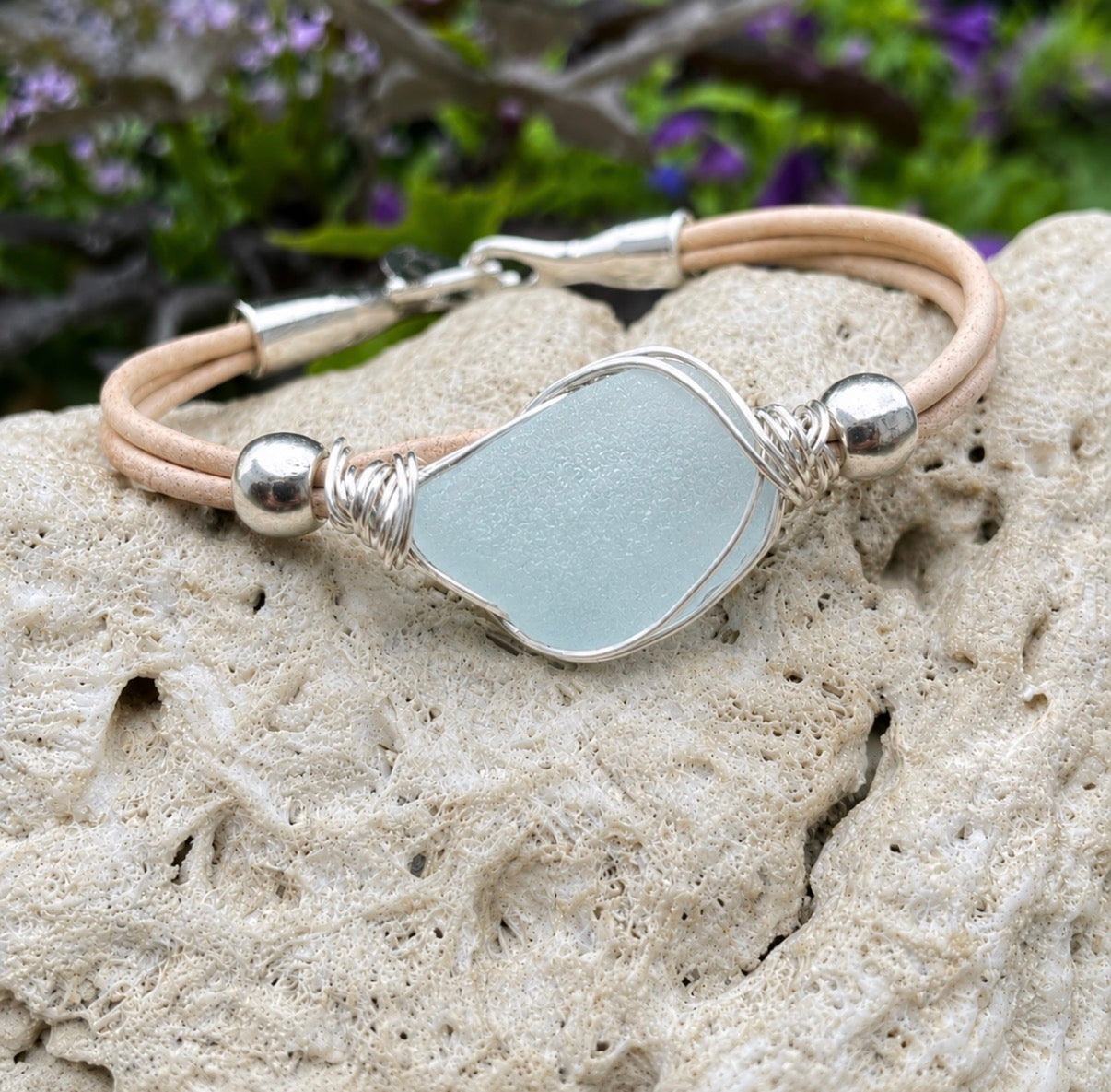 Simple Leather Sea Glass Bracelet