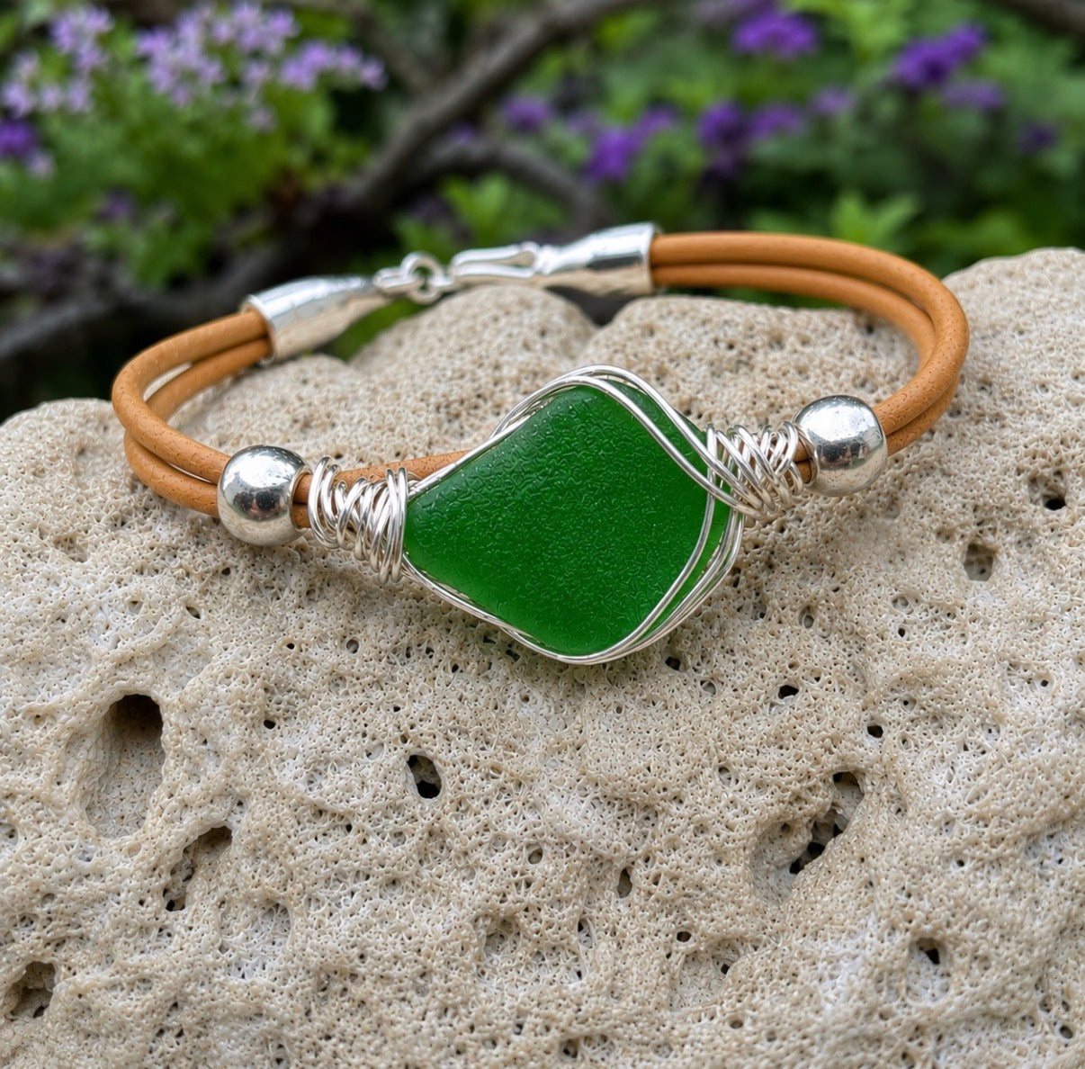 Simple Leather Sea Glass Bracelet