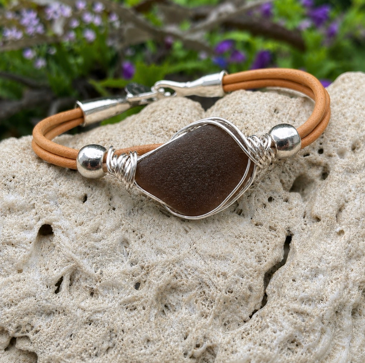 Simple Leather Sea Glass Bracelet