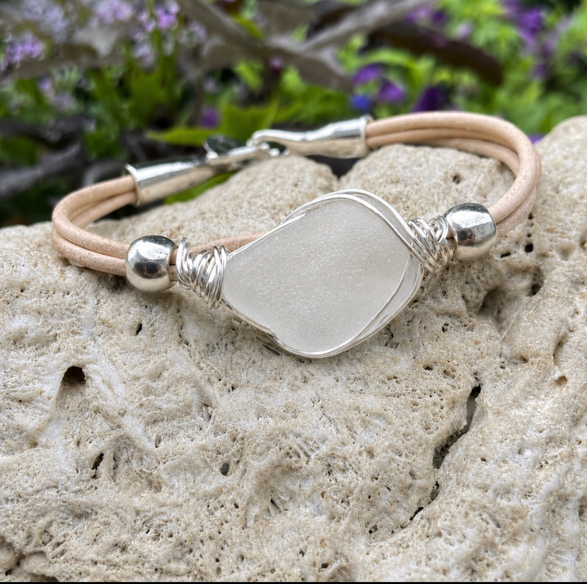 Simple Leather Sea Glass Bracelet