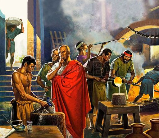 Ancient roman glassmakers working at forge