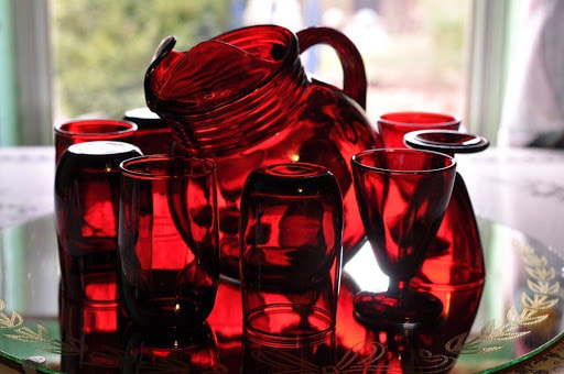 red anchor hocking pitchers and cups